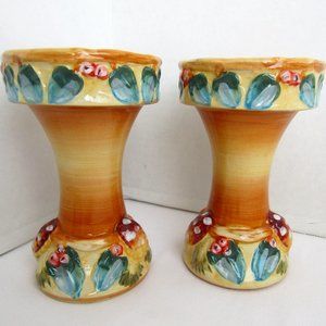 Vintage Colorful Pedestal Set Glazed Ceramic 6" Collectible Mid-Century W.C.L